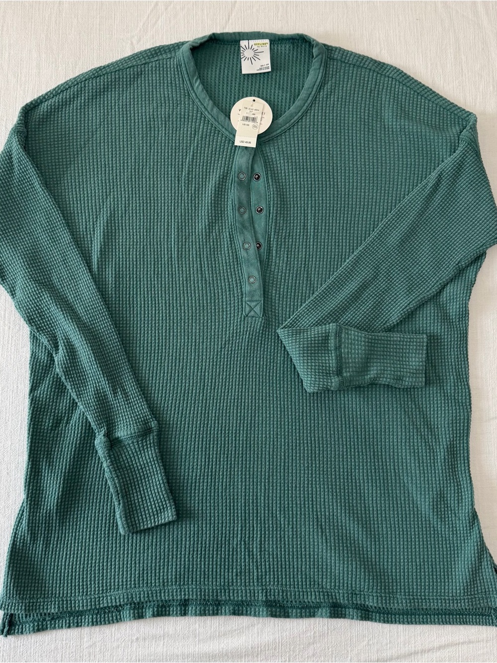 NWT OFFLINE by Aerie Teal Green Waffle Knit Henley Long Sleeve Top